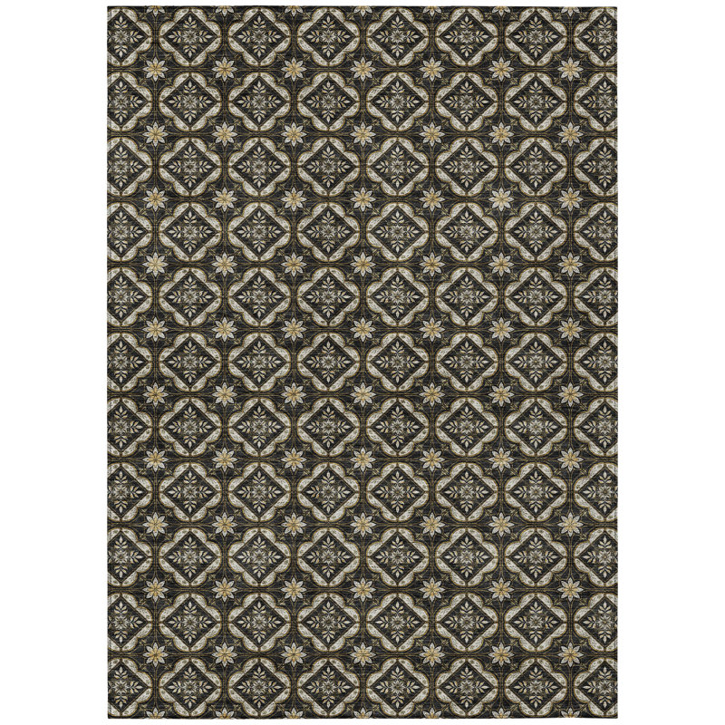 Machine Washable Indoor/Outdoor Chantille ACN2631 Geometric Rug, Black, 5' x 7'6"