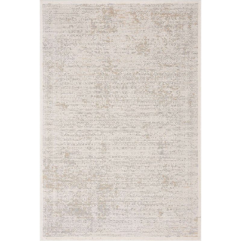Tapis floral tissé à la machine en polyester crème Brelen, Rectangle 5 pi x 8 pi