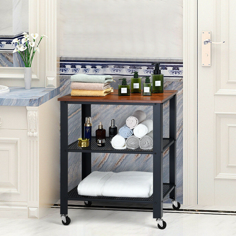 Metal Bar Cart, Black, Brown