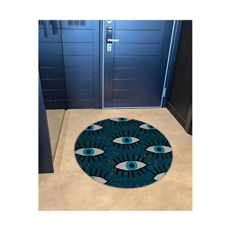 Salon moderne décoratif à base de tissage à motif œil de pétrole vert, Rond 2 pi 8 po