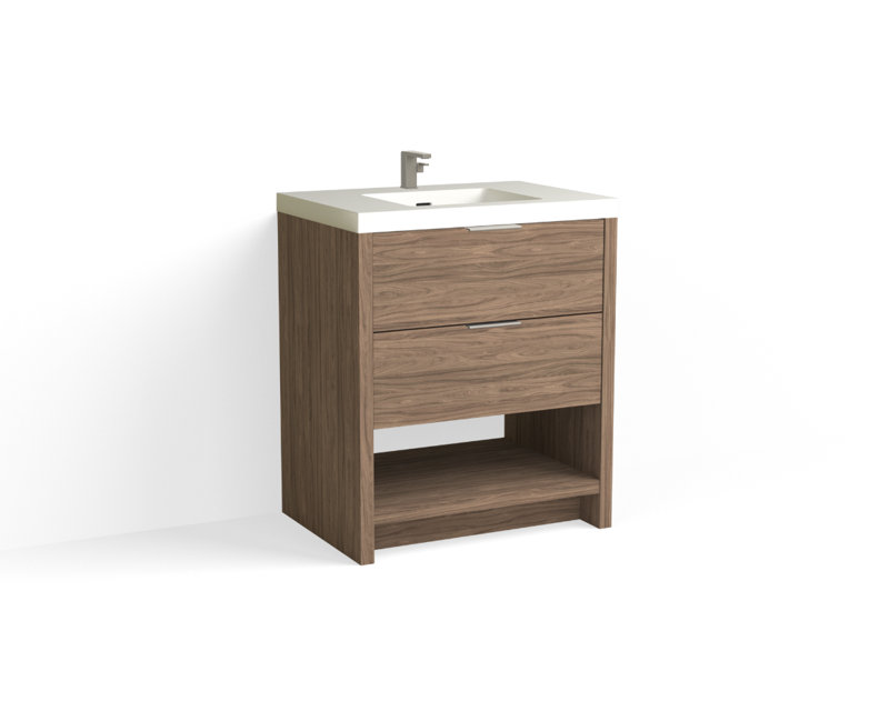 30 in. Handmade Single Vanity, Matte White/8" Widespread, Nocino, Satin Nickel