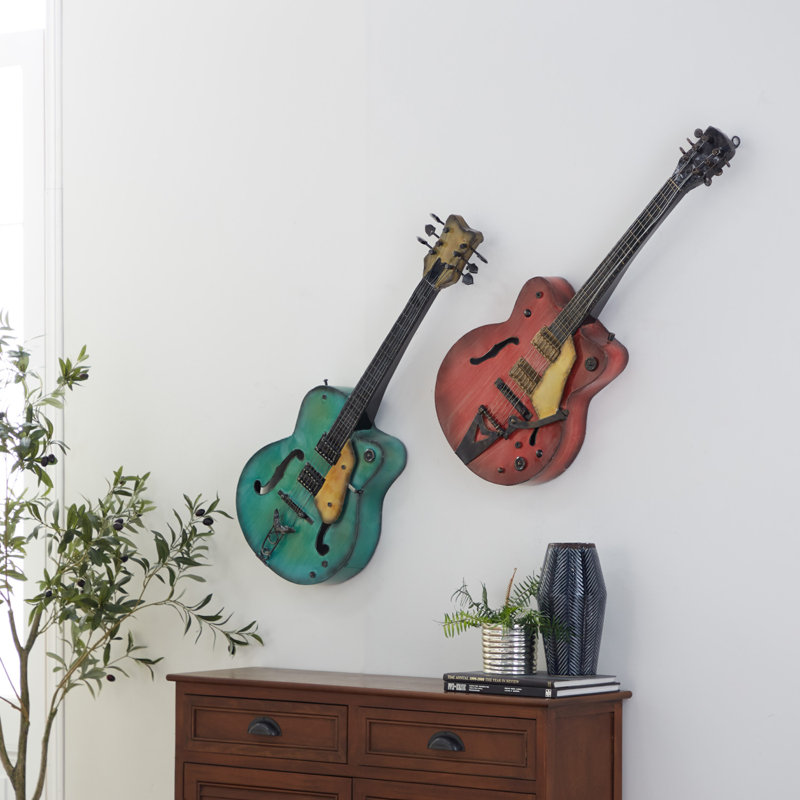 Metal Guitar Multi Colored Wall Decor Set