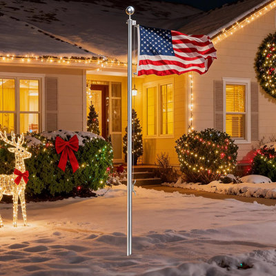 20ft Heavy Duty 304 Stainless Steel Flag Pole Kit, Hurricane Resistant Silver Outdoor Flag Pole For Yard, Complete Set With American Flag