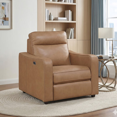 Seavey 34" Modern & Contemporary Faux Leather Power Reclining Chair with Curved Track Arms, Integrated USB Charging & Zero Wall Design
