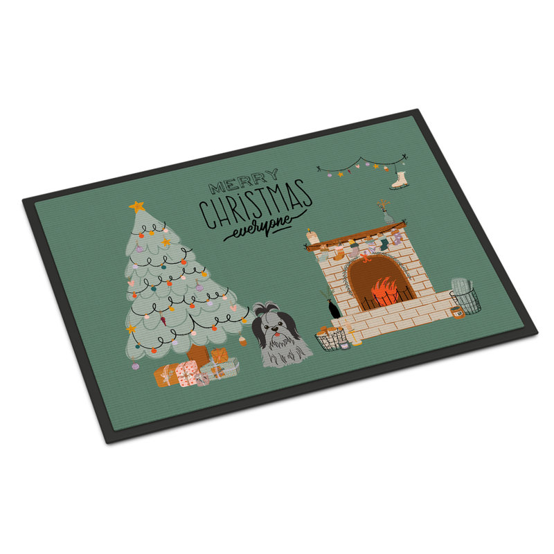 Tapis d'entrée antidérapant Inniss L 27 po x l 18 po, Shih Tzu noir et argenté