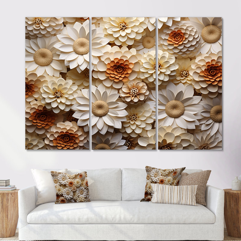 «Vibrant White Zinnias Collage - Zinnias», ensemble d'art mural, Toile tendue, H 32 po x l 48 po x P 1 po