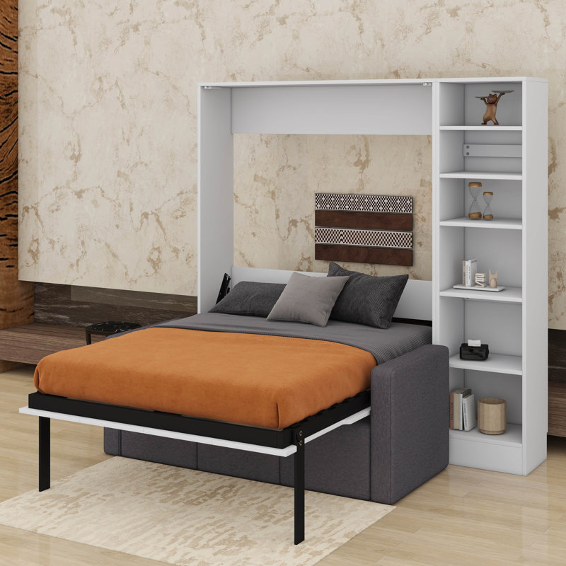 Lit escamotable double avec canapé et tablettes
