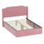 Grand lit rose avec revêtement, boutons en cristal, tête de lit à oreilles et rangement rembourré de grande taille, rangement pour utilisateur, rosé-959575159
