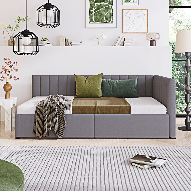 Upholstered Daybed With Storage Drawers, Gray