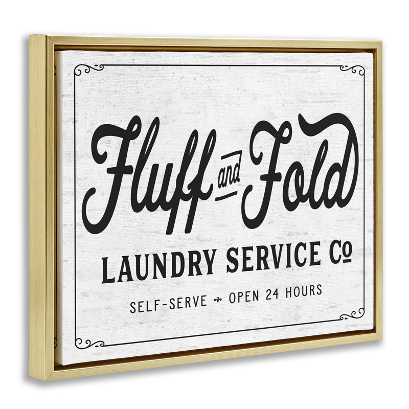 "Fluff and Fold Laundry Room", art mural encadré sur toile flottante, Cadre flottant métallique doré, H 25 po x l 31 po