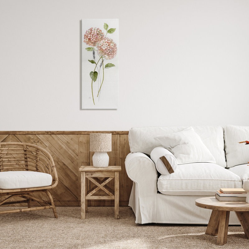 Deux hortensias roses, toile par Nan, H 40 po x l 17 po