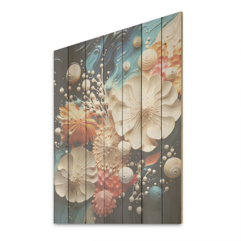 Seacreature Reflections I - coquillage sur bois de pin naturel, H 40 po x l 30 po