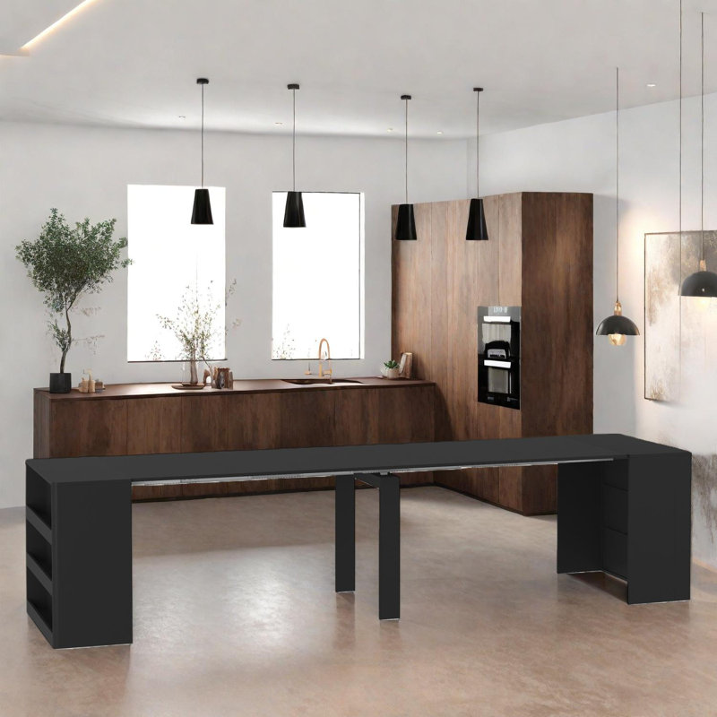 Table de salle à manger extensible pliable pour 1 à 10 personnes avec tablettes de rangement, console rectangulaire multifonction