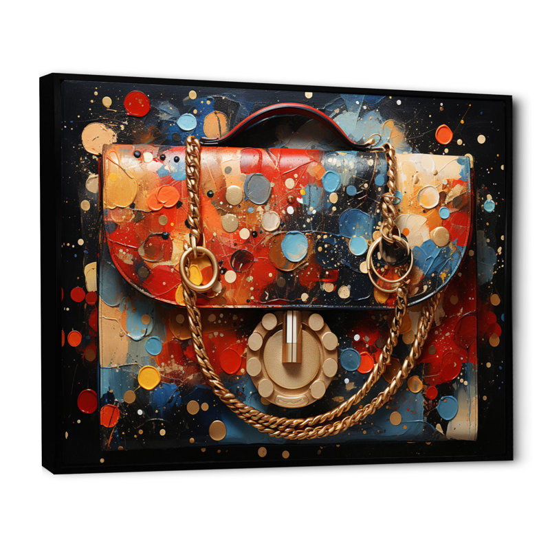 " Fashion Bag Pointillism III ", H 16 po x l 32 po, Cadre flottant noir