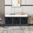 Rustic Storage Bench With 3 Removable Classic Rattan Basket , Entryway Bench With Removable Cushion (Antique Navy)