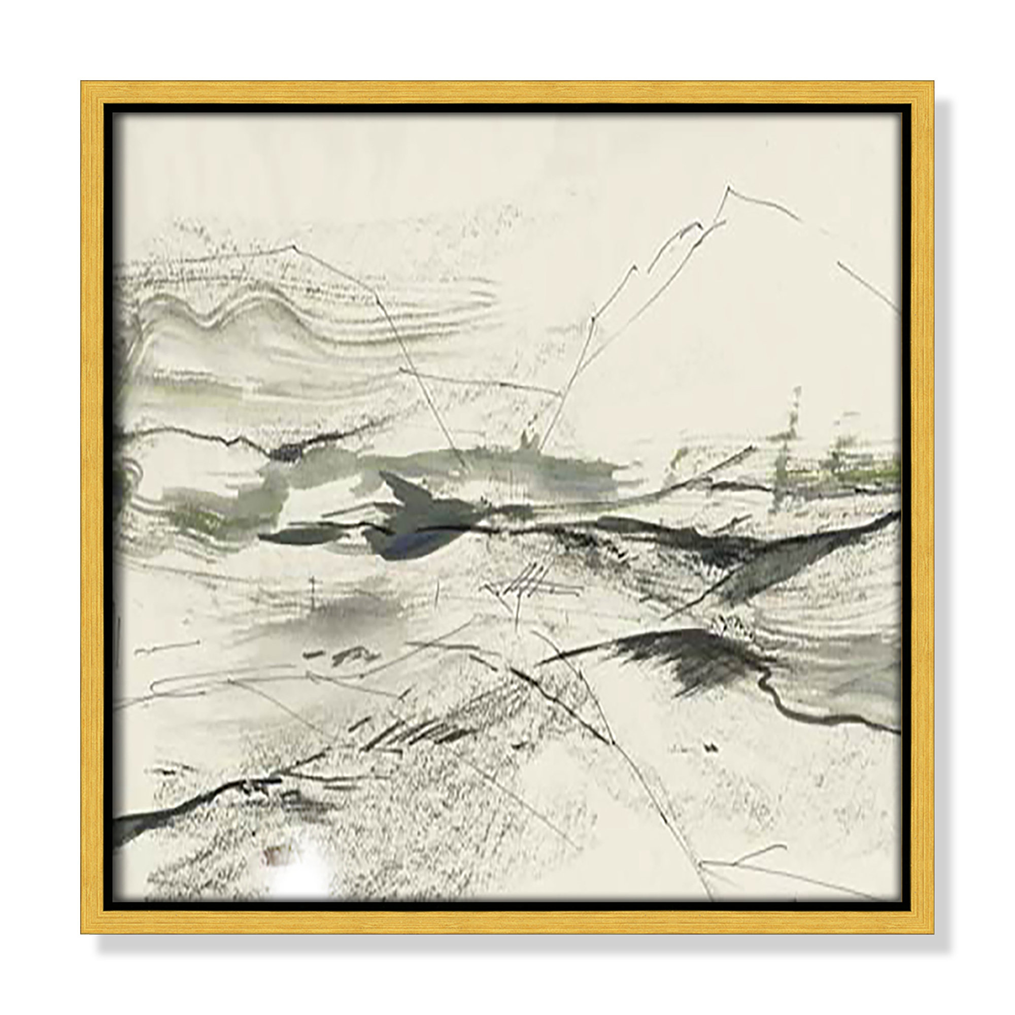 Green Sketches, 13.5" H x 13.5" W x 2" D, Gold Floater Framed