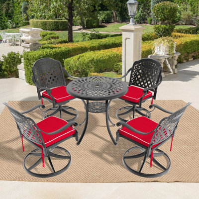 Ensemble de salle à manger 5 pièces en aluminium coulé résistant aux intempéries, comprenant 4 chaises pivotantes et une table ronde de 30,71 po avec structure noire