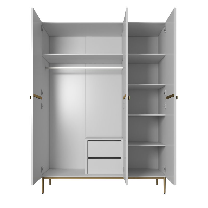 Alidia 3 Door Manufactured Wood Wardrobe, White/Gold