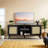 TV Stand For 60 Inch TV, Wooden Mid Century Modern Entertainment Center With Natural Rattan Door, Boho Media TV Console For Living Room,(Black)-549290996