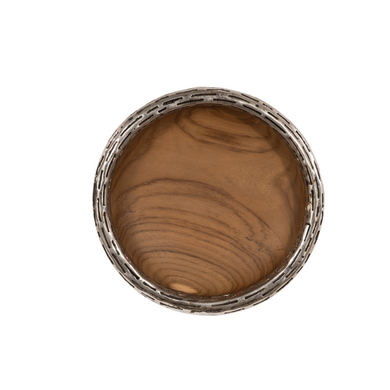 Teak Wood Bowl Wall Art, Metallurgy Edge, 8" H x 8" W x 3" D