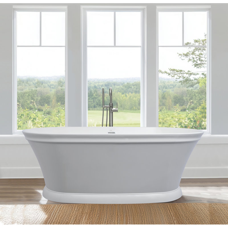 Anson 66" x 35" Freestanding Soaking Solid Surface Bathtub, Matte Black