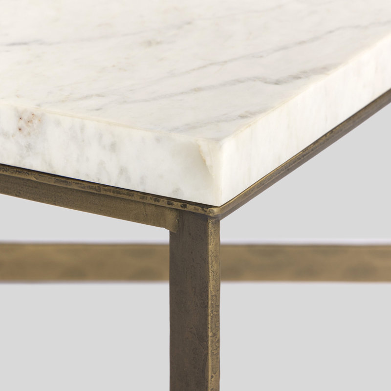 HAMMERED IRON Marble Coffee Table, White Marble Top/Black Base