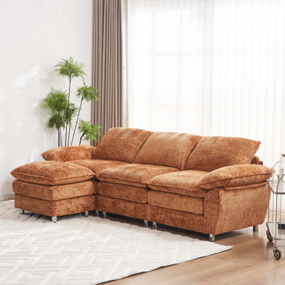 Modern Deep 3-Seat Sofa Couch with Ottoman
