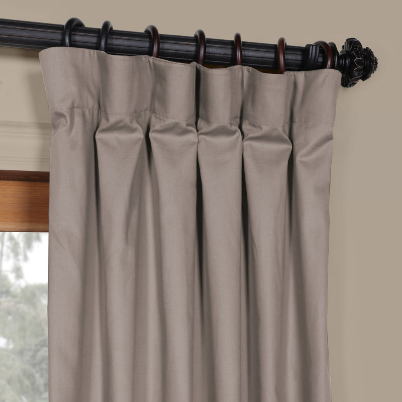 Flint Millstone Grey Solid 100% Cotton Light Filtering Curtains - Single Panel Drapes, 50" W x 108" L, Metal Gray