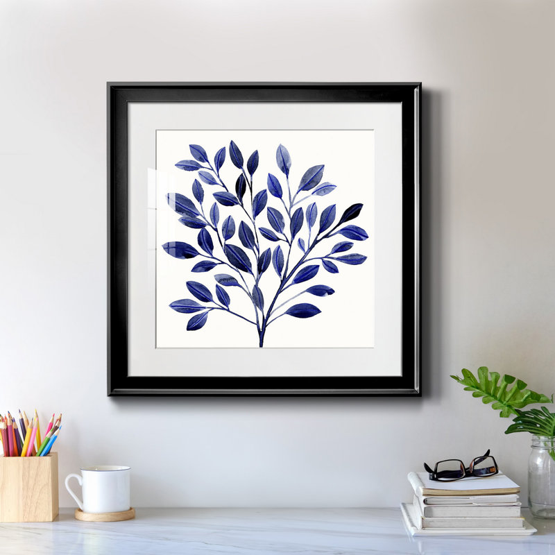 Impression encadrée «Deep Blue Branch I» - prête à être accrochée, H 17,5 po x l 17,5 po x P 1,5 po, Papier avec cadre noir