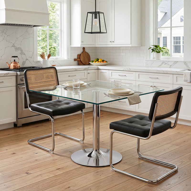 Ensemble de table de salle à manger 39 "en verre trempé pour 2 personnes avec chaises chromées, 3 Pieces: Table, 2 Chairs