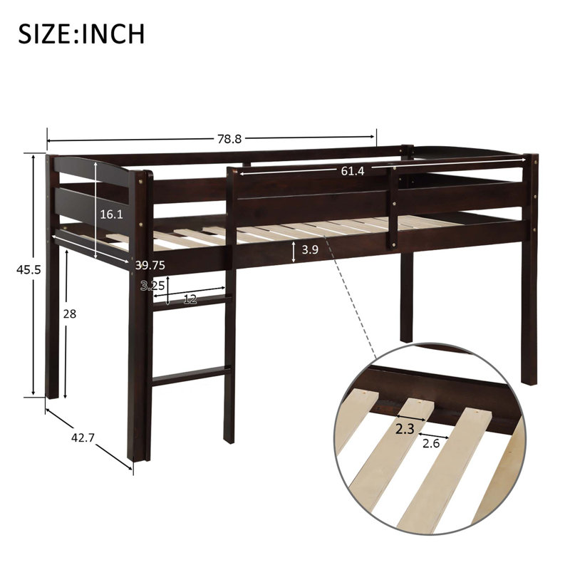 Lit mezzanine simple en bois avec échelle pour plus d'espace, Espresso