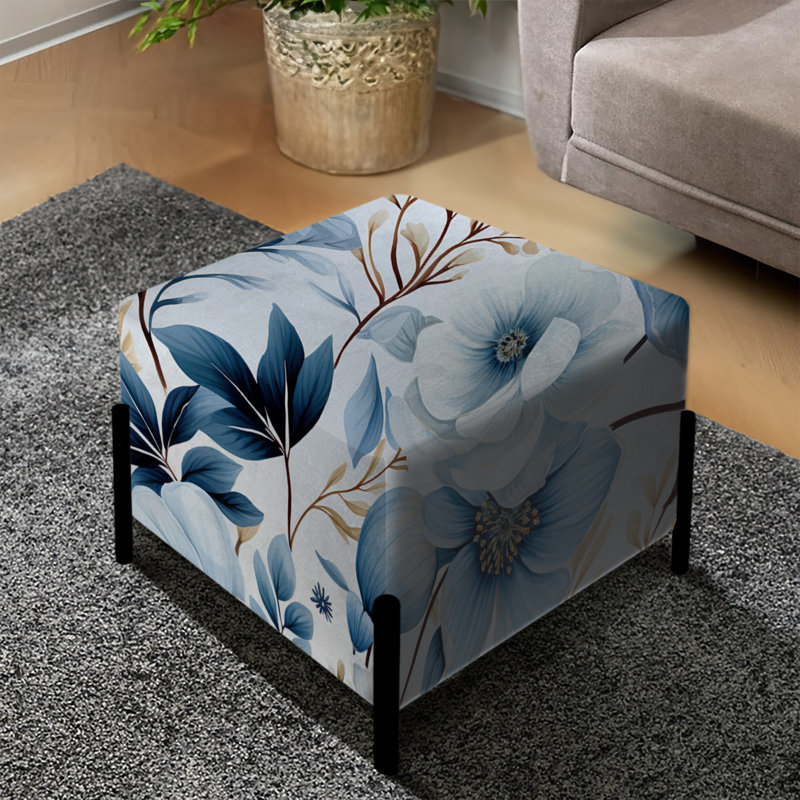 Motif botanique arctique bleu et blanc II avec repose-pieds floral