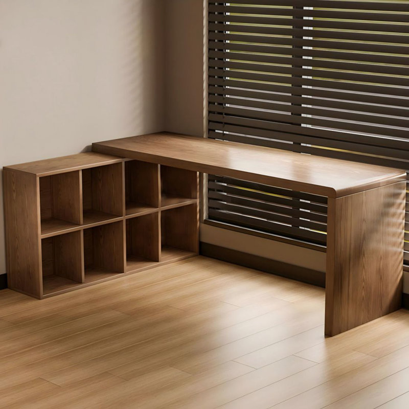 Solid wood desk and lattice bookcase are Combined into one, 29.53" H x 78.74" W x 55.12" D, Left Hand Return