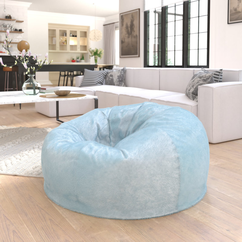 Fauteuil à billes en coton Classic, Grand, Fourrure sarcelle