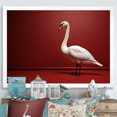 Cygnes solitude en rouge et blanc sur toile