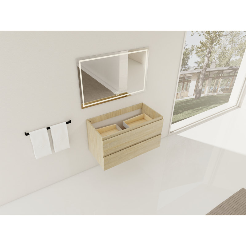  Base de meuble-lavabo mural 36 po en chêne clair moderne avec tiroirs à fermeture douce