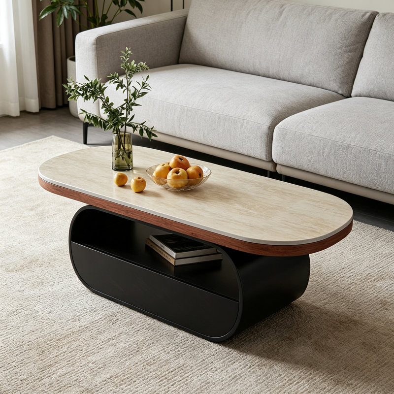 Table basse élégante pour salon avec rangements mixtes, 17.71" H x 47.24" W x 23.62" D, Light brown/Black