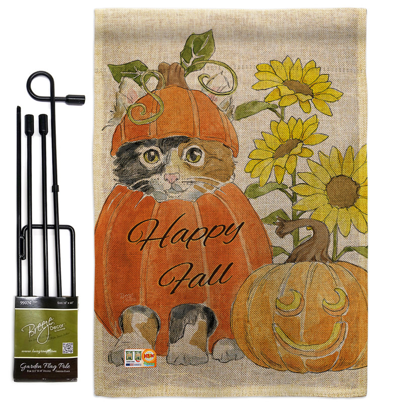 Ensemble de drapeaux 19 x 13 po Kamar Happy Pumpkin Kitty