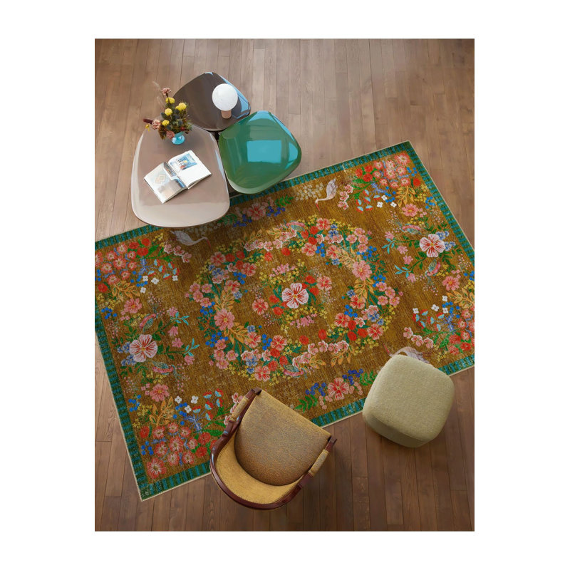 Tapis floral multicolore lavable à motif floral multicolore, Tapis de couloir 3 pi 3 po x 9 pi 10 po