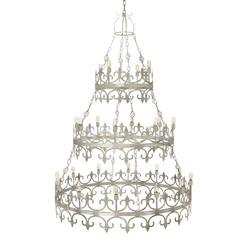 Venetian 24 - Light Candle Style Tiered Chandelier, Oyster White
