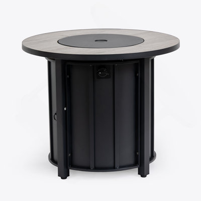 30" Propane Gas Fire Pit Table, 50000 BTU Round Steel Fire Pit With Wood Grain Ceramic Tabletop For Outside Patio Deck Garden Backyard- Black