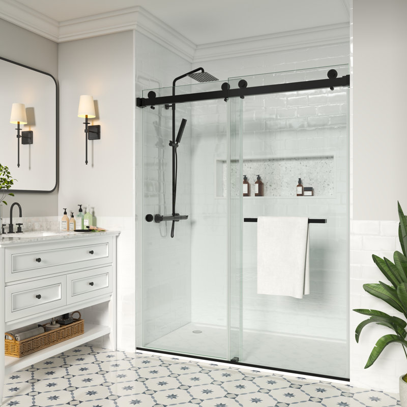 Porte de douche à double coulissement lisse sans cadre avec verre transparent 3/8 po Opal Mirage MCOCOD l 56-61 "x H 72"