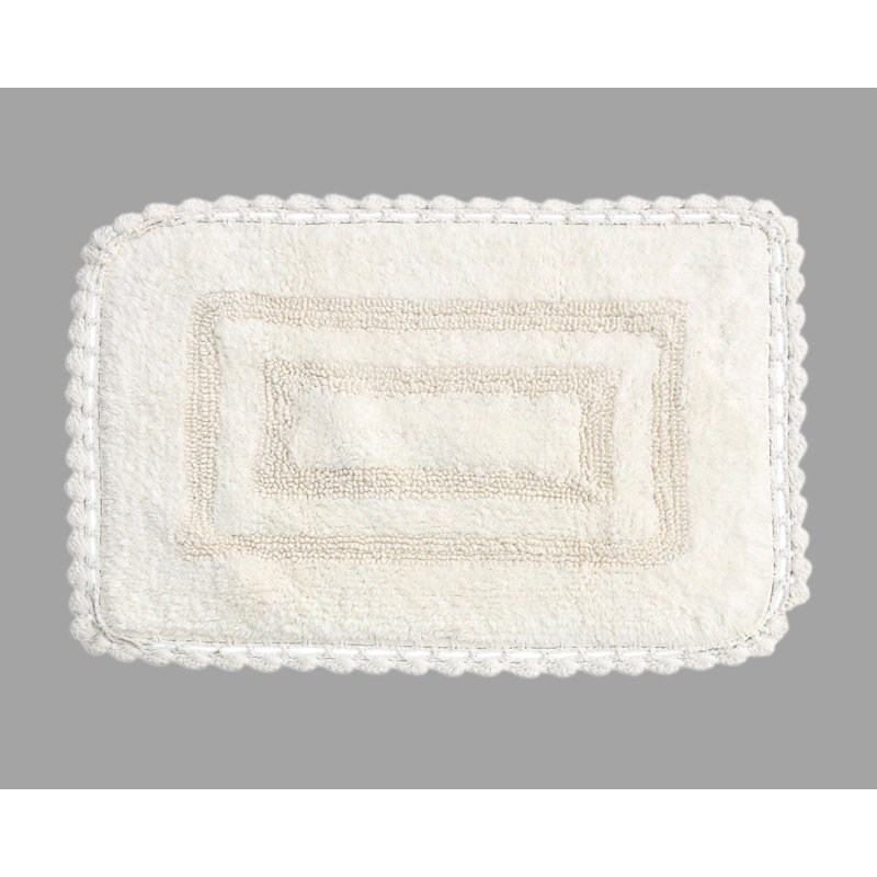 Akife 100% Cotton Non-Slip Bath Rug, White