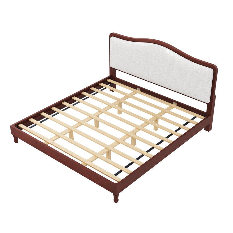 Lit plateforme très grand avec tête de lit tapissier, structure espresso et tissu, Espresso, Très grand lit