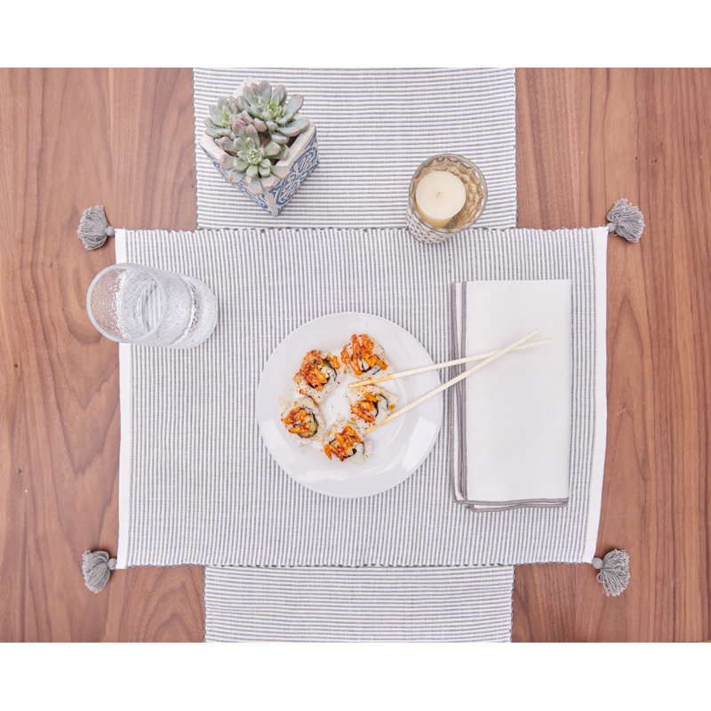 Gray Striped Fabric Rectangle Placemat Set of 6