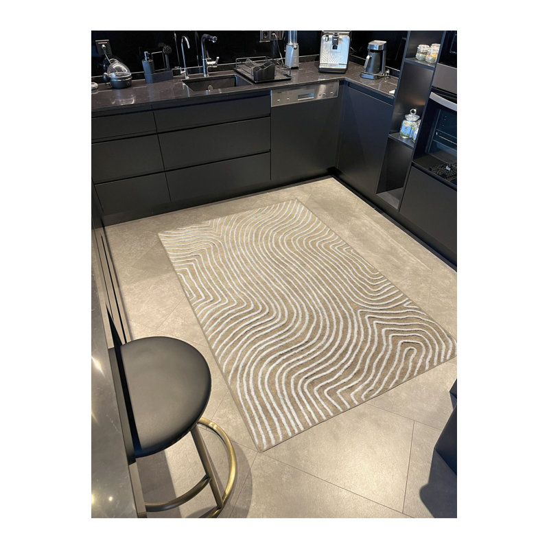 Tapis tissé à motif rayé et base lavable, Carré 3 pi 3 po