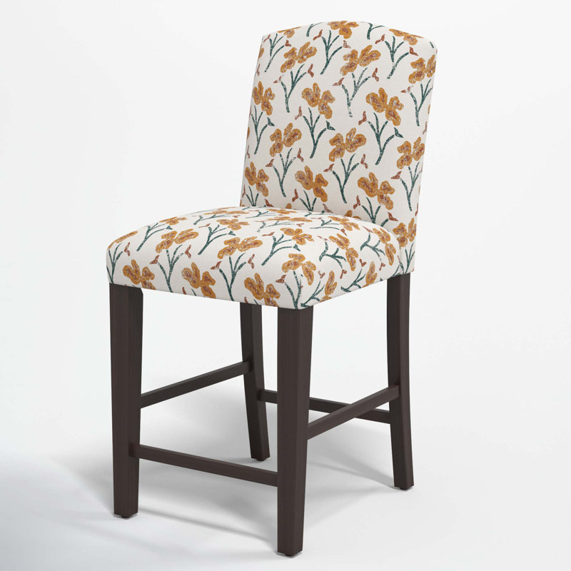 Tabouret de bar et de comptoir April, Tabouret de comptoir (siège d'une hauteur de 26 p, Ocre et bleu sarcelle floral Vanves