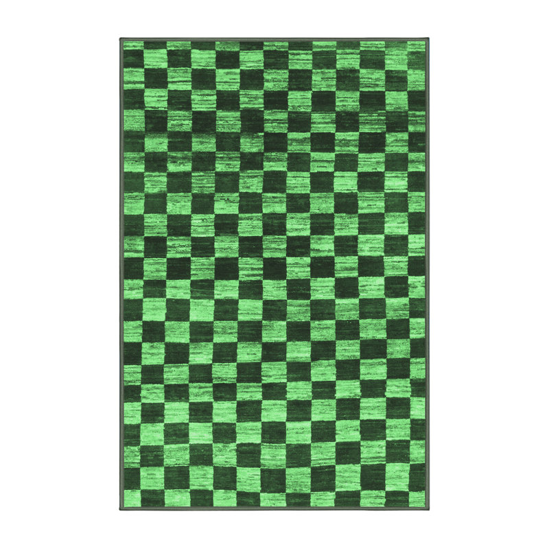 Washable Checkered Indoor Rug, Rectangle 5' x 7'