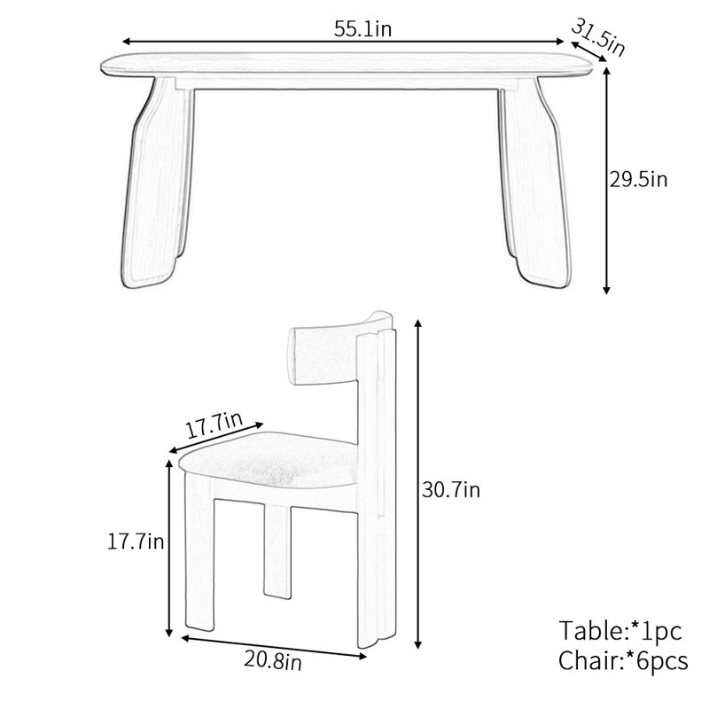 Ensemble de table de salle à manger rectangulaire vintage haut de gamme, H 29,5 po x L 55,1 po x l 31,5 po