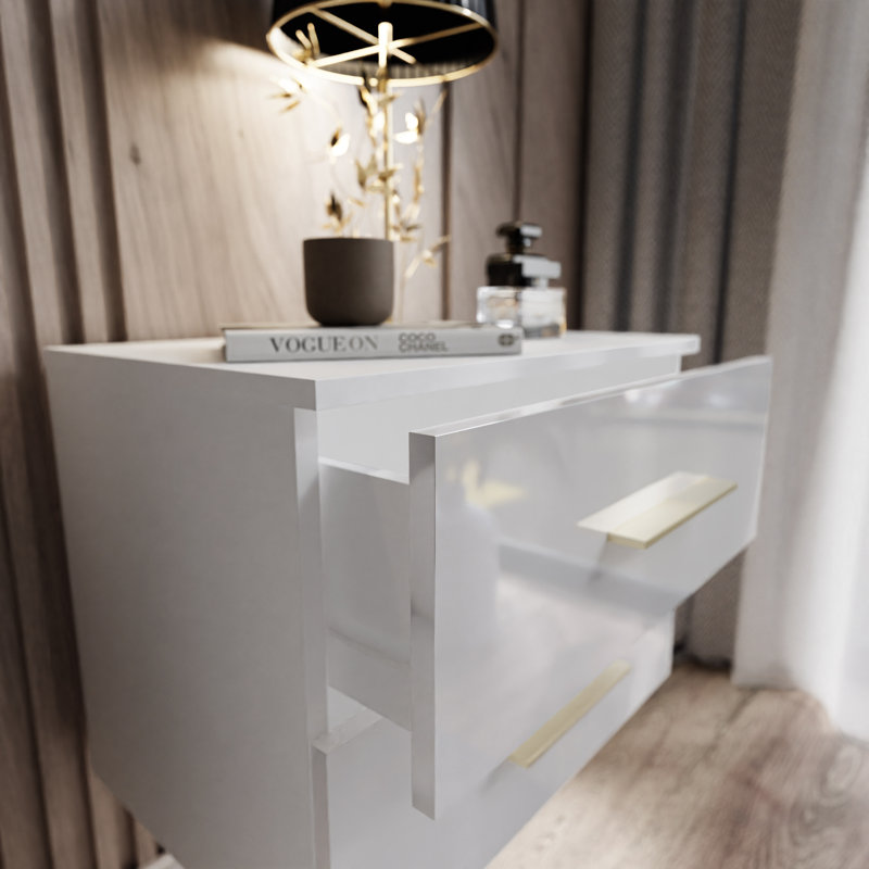 Adarian 55cm W Bedside Table, Highgloss Sand Grey